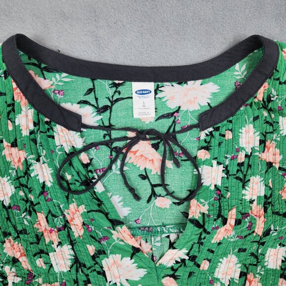 Old Navy Blouse Tunic Women's Large Green Floral Print Peasant Cottage Prairie - Picture 5 of 9